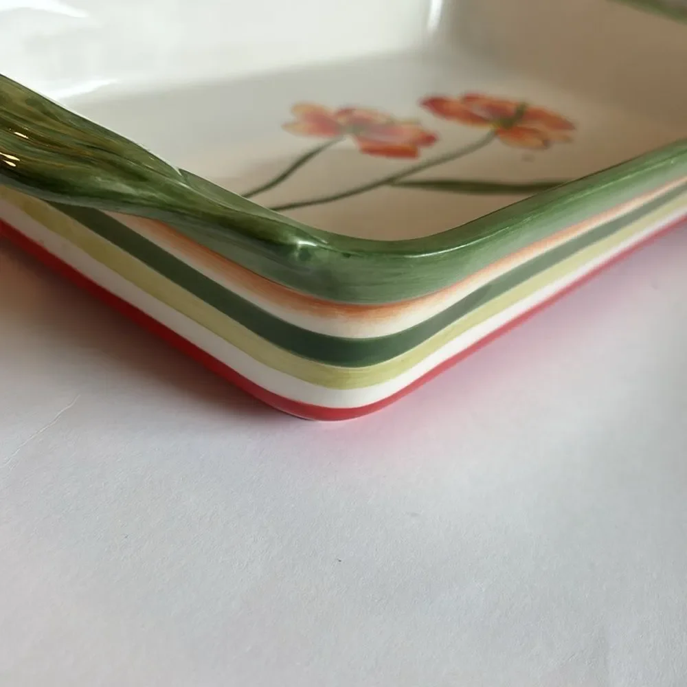 Fitz and Floyd In Bloom Floral Stripe Ceramic Rectangle Baking Casserole Dish
